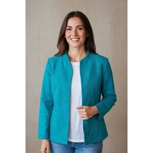 Vintage Dialogue Womens Waffle Knit Jacket Size M Turquoise